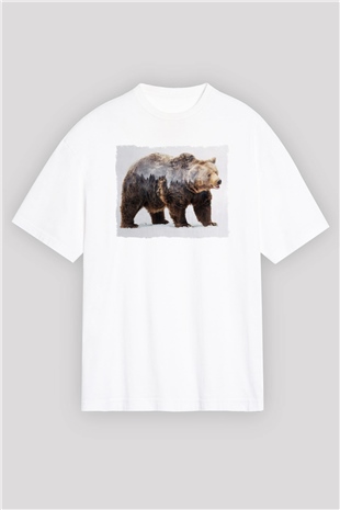 Ayı Beyaz Oversize Tişört Oversize T-shirt - TişörtFabrikası
