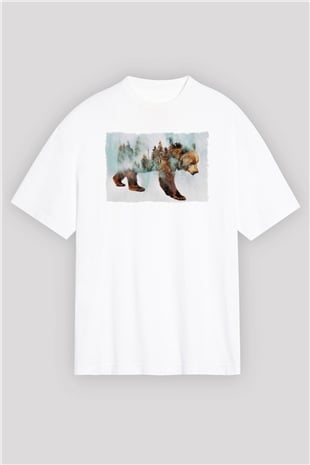 Ayı Beyaz Oversize Tişört Oversize T-shirt - TişörtFabrikası