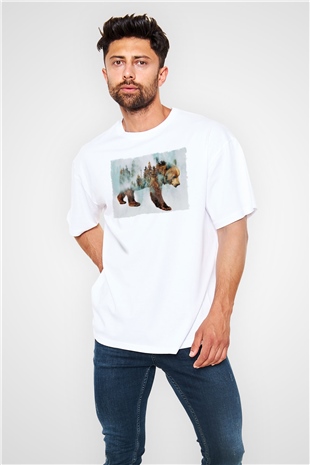 Ayı Beyaz Oversize Tişört Oversize T-shirt - TişörtFabrikası