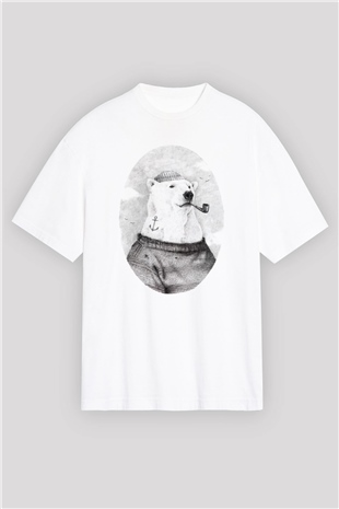 Ayı Beyaz Oversize Tişört Oversize T-shirt - TişörtFabrikası