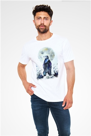 Ayı Beyaz Unisex Tişört T-Shirt - TişörtFabrikası