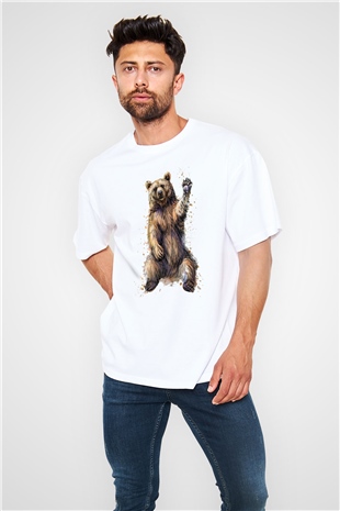 Ayı Beyaz Oversize Tişört Oversize T-shirt - TişörtFabrikası