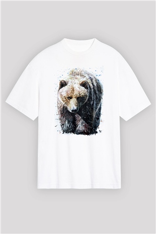 Ayı Beyaz Oversize Tişört Oversize T-shirt - TişörtFabrikası