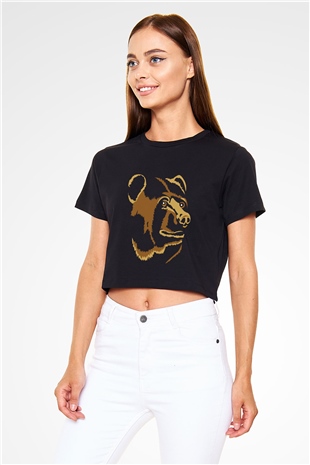 Ayı Siyah Crop Top Tişört