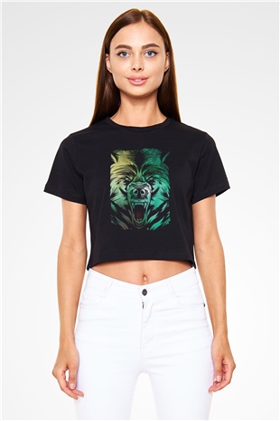 Ayı Siyah  Crop Top Tişört