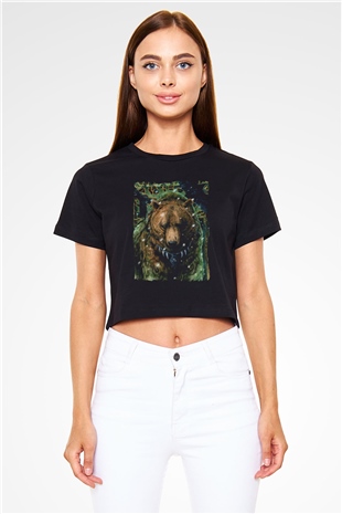 Ayı Siyah  Crop Top Tişört
