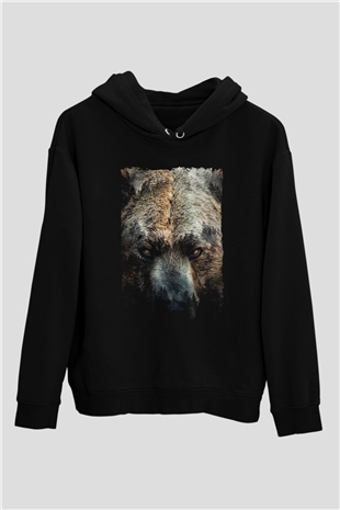 Ayı Siyah Unisex Kapüşonlu Sweatshirt