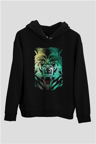 Ayı Siyah Unisex Kapüşonlu Sweatshirt