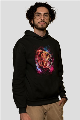 Ayı Siyah Unisex Kapüşonlu Sweatshirt
