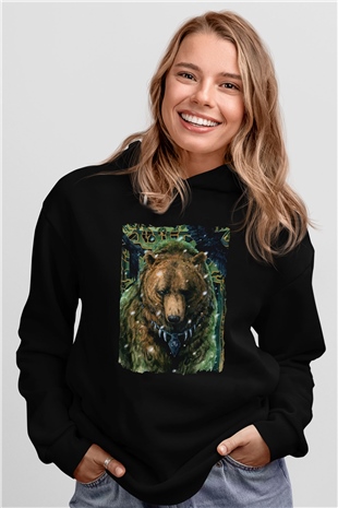 Ayı Siyah Unisex Kapüşonlu Sweatshirt