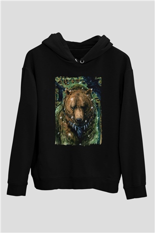 Ayı Siyah Unisex Kapüşonlu Sweatshirt