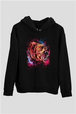 Ayı Siyah Unisex Kapüşonlu Sweatshirt