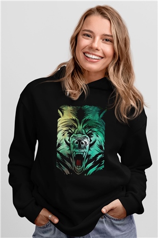 Ayı Siyah Unisex Kapüşonlu Sweatshirt
