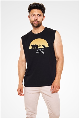 Ayı Siyah Unisex Kolsuz Tişört