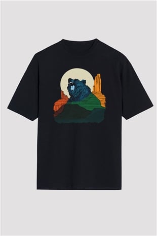 Ayı Siyah Unisex Oversize Tişört T-Shirt