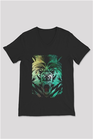 Ayı Siyah Unisex V Yaka Tişört