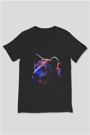 Ayı Siyah Unisex V Yaka Tişört