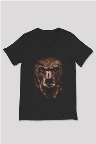 Ayı Siyah Unisex V Yaka Tişört