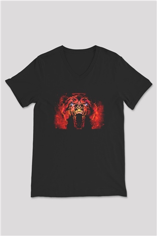 Ayı Siyah Unisex V Yaka Tişört T-Shirt