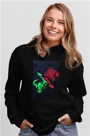 Ayı ve BoğaSiyah  Unisex Hoodie