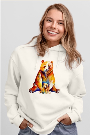 Ayı ve YavrusuBeyaz  Unisex Hoodie