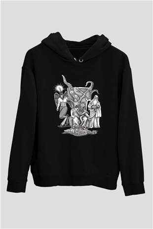 Azarath Baskılı Unisex Siyah Kapüşonlu Sweatshirt