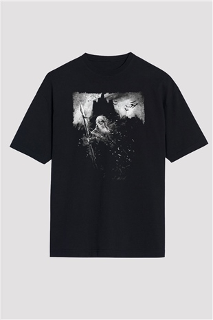 Azarath Baskılı Unisex Siyah Oversize Tişört - Tshirt