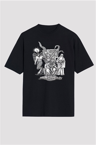 Azarath Baskılı Unisex Siyah Oversize Tişört - Tshirt