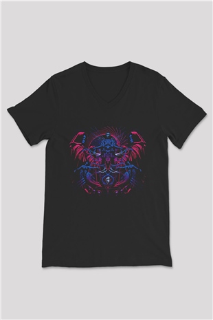 Azarath Baskılı Unisex Siyah V Yaka Tişört - Tshirt