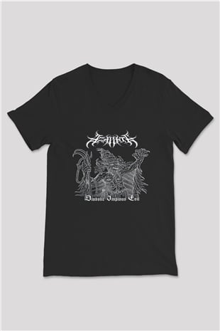 Azarath Baskılı Unisex Siyah V Yaka Tişört - Tshirt