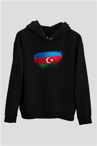 Azerbaycan - Azerbaijan Bayrağı Baskılı Unisex Siyah Hoodie