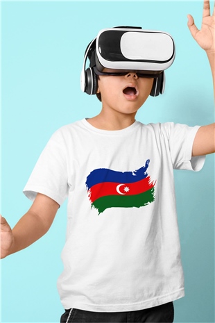 Azerbaycan Baskılı Beyaz Unisex Çocuk Tişört