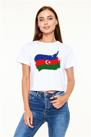 Azerbaycan Beyaz Croptop Tişört