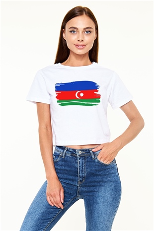 Azerbaycan Beyaz Croptop Tişört