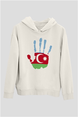 Azerbaycan Beyaz Unisex Kapşonlu Sweatshirt