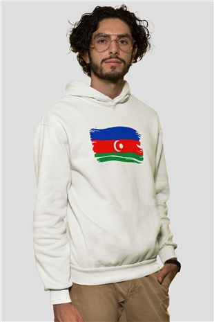 Azerbaycan Beyaz Unisex Kapşonlu Sweatshirt