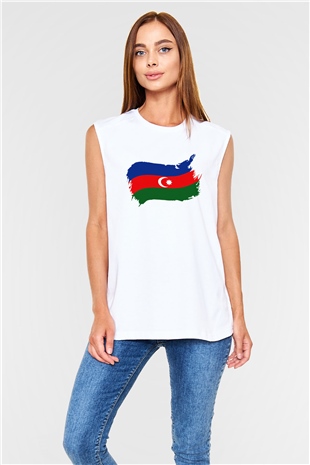 Azerbaycan Beyaz Unisex Kolsuz Tişört