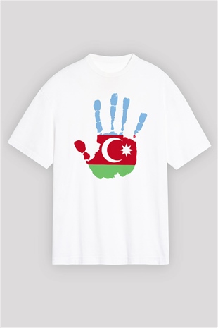 Azerbaycan Beyaz Unisex Oversize Tişört T-Shirt