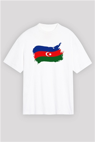 Azerbaycan Beyaz Unisex Oversize Tişört T-Shirt