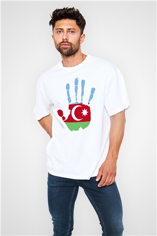 Azerbaycan Beyaz Unisex Oversize Tişört T-Shirt