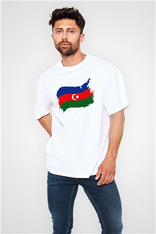 Azerbaycan Beyaz Unisex Oversize Tişört T-Shirt