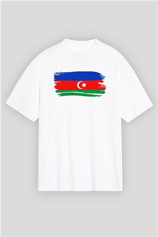 Azerbaycan Beyaz Unisex Oversize Tişört T-Shirt