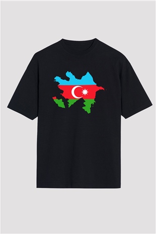 Azerbaycan Siyah Unisex Oversize Tişört T-Shirt