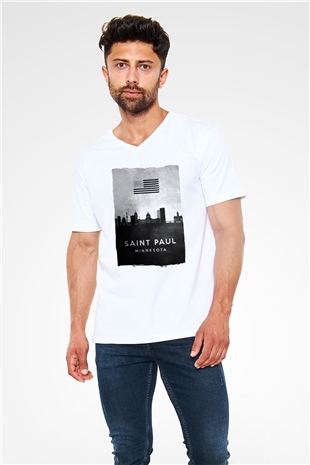 Aziz Paul Katedrali Beyaz Unisex V Yaka Tişört