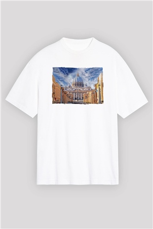 Aziz Petrus Bazilikası Beyaz Oversize Tişört Oversize T-shirt - TişörtFabrikası
