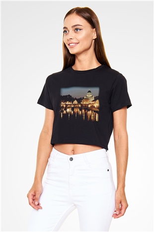 Aziz Petrus Bazilikası Siyah Crop Top Tişört