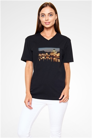 Aziz Petrus Bazilikası Siyah Unisex V Yaka Tişört T-Shirt