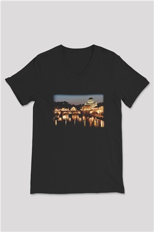 Aziz Petrus Bazilikası Siyah Unisex V Yaka Tişört T-Shirt