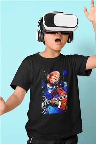 B.B. King Baskılı Siyah Unisex Çocuk Tişört