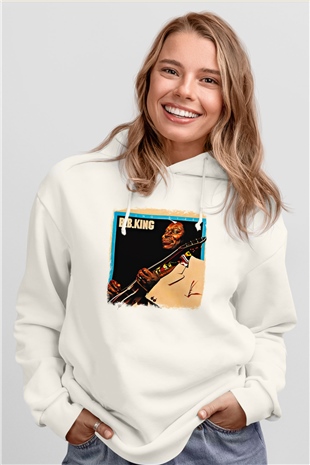 B.B. King Baskılı Unisex Beyaz Hoodie